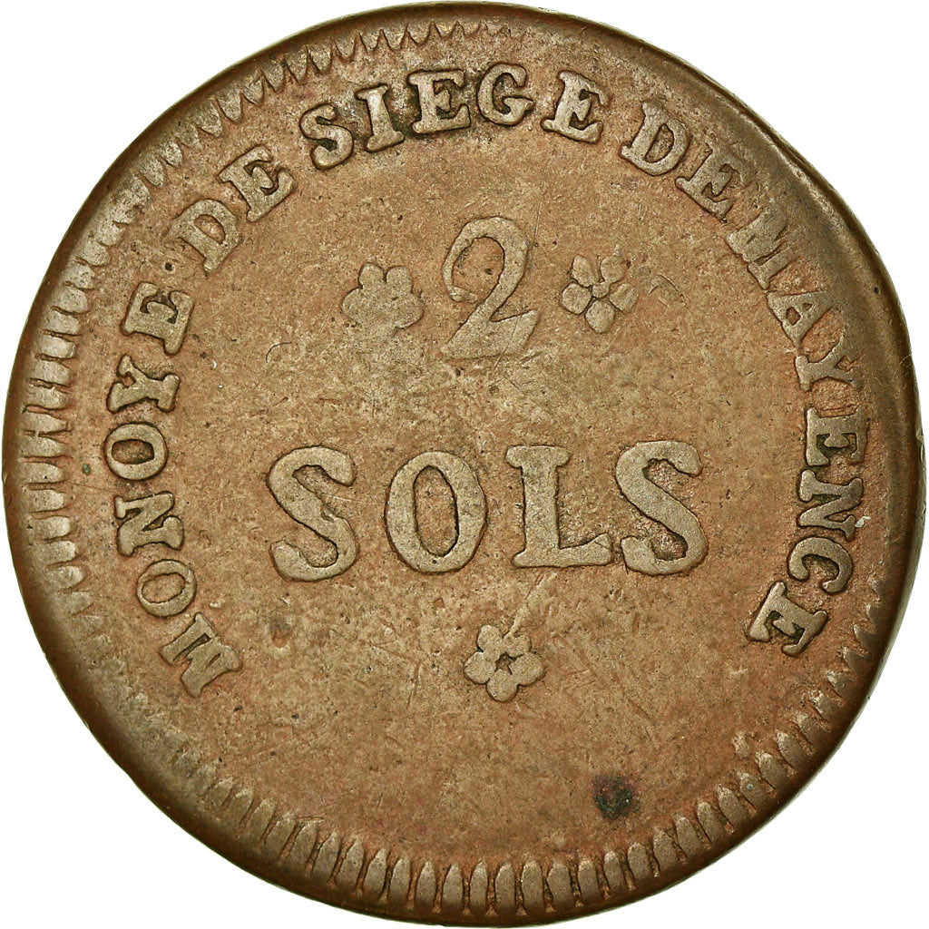 Coin, France, 2 Sols, 1793, Mayence, EF(40-45), Bronze, Gadoury:66