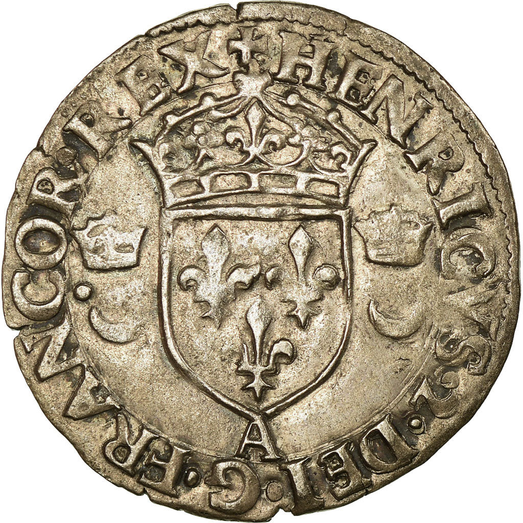 Monnaie, France, Henri II, Douzain aux croissants, 1555, Paris, TTB+, Billon
