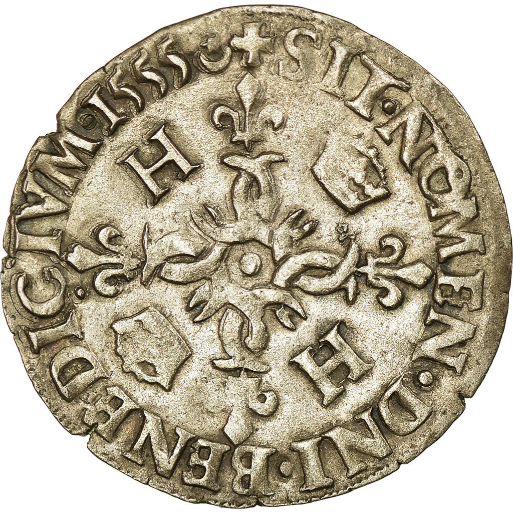 Monnaie, France, Henri II, Douzain aux croissants, 1555, Paris, TTB+, Billon
