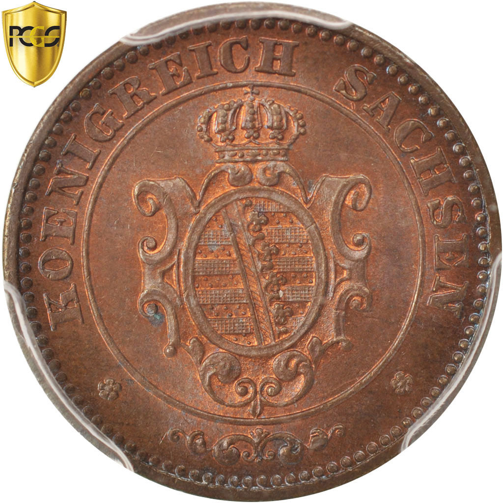 German States, SAXONY, 2 Pfennig, 1869, PCGS, MS66BN, KM:1217