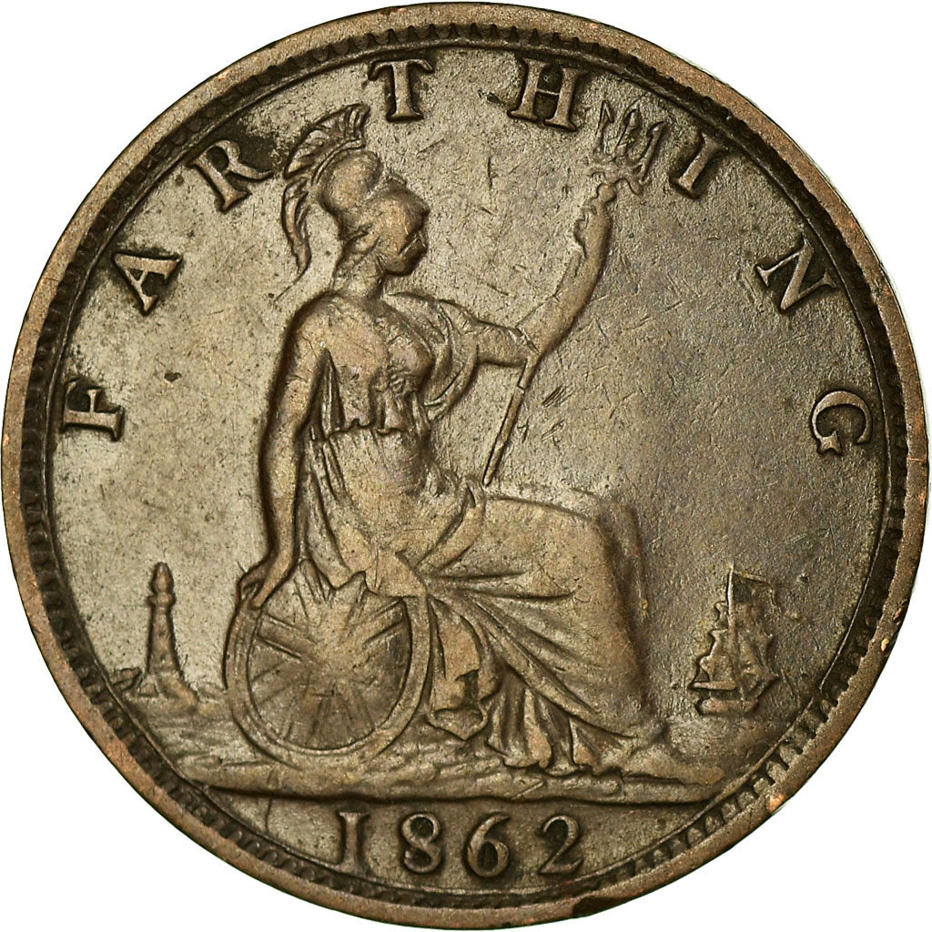 Coin, Great Britain, Victoria, Farthing, 1862, AU(50-53), Bronze, KM:747.2
