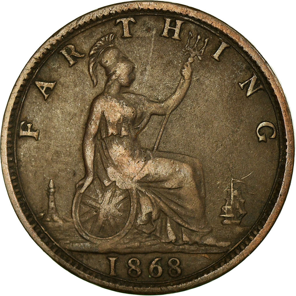 Coin, Great Britain, Victoria, Farthing, 1868, AU(50-53), Bronze, KM:747.2