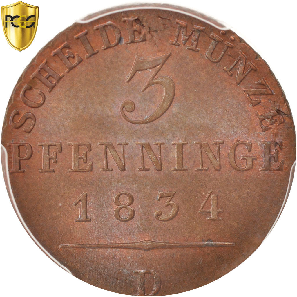 Coin, German States, PRUSSIA, Friedrich Wilhelm III, 3 Pfennig, 1834, Munich