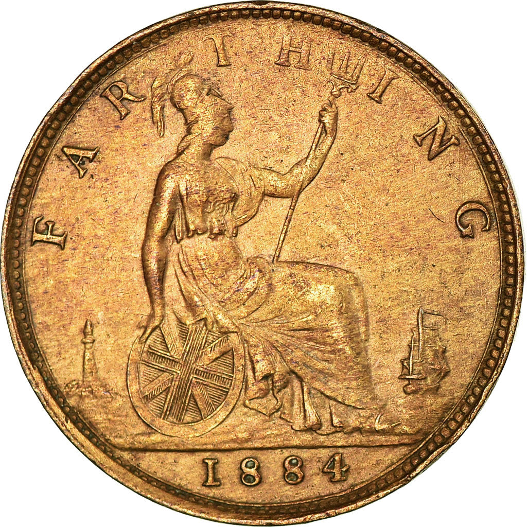 Coin, Great Britain, Victoria, Farthing, 1884, AU(50-53), Bronze, KM:753