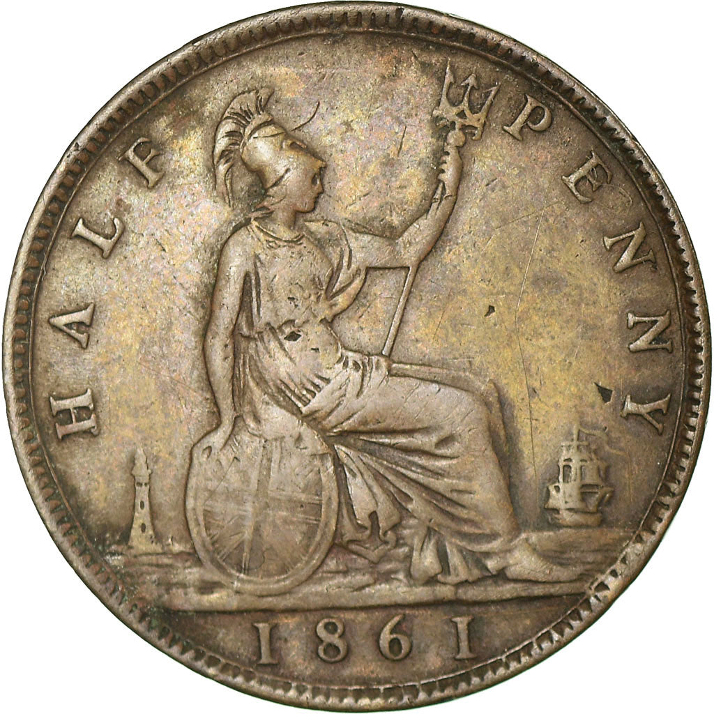 Coin, Great Britain, Victoria, 1/2 Penny, 1861, VF(30-35), Bronze, KM:748.2