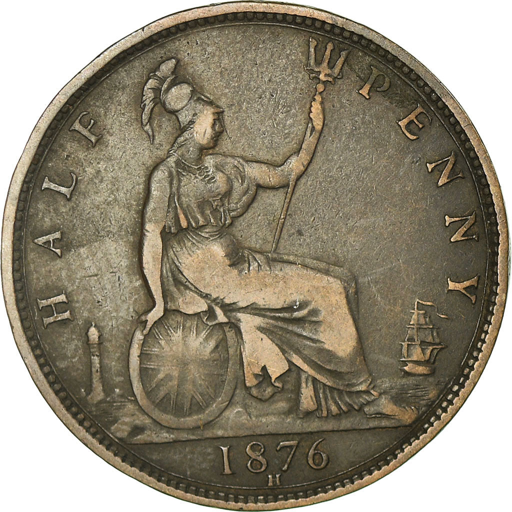 Moneta, Gran Bretagna, Victoria, 1/2 Penny, 1876, Heaton, MB+, Bronzo, KM:754