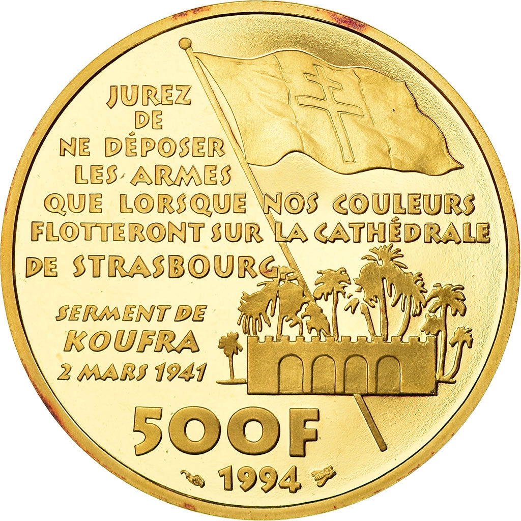 Munten, Frankrijk, Hauteclocque, 500 Francs, 1994, Paris, FDC, Goud, KM:1051