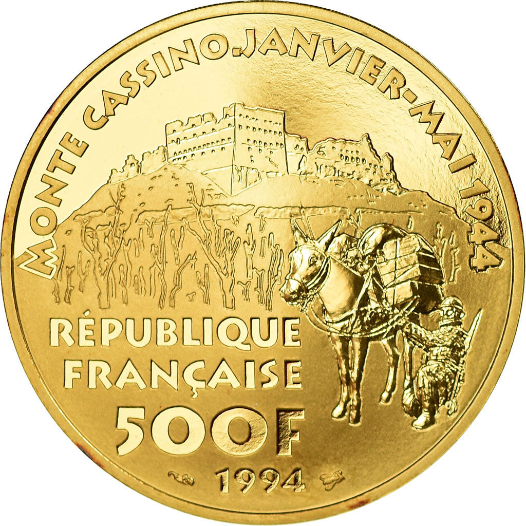 Monnaie, France, Monte Cassino, 500 Francs, 1994, Paris, FDC, Or, KM:1053