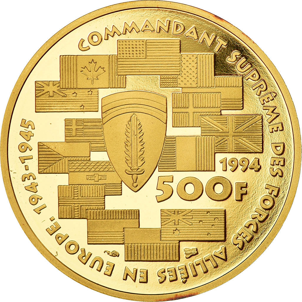 Coin, France, Dwight D.  Eisenhower, 500 Francs, 1994, Paris, MS(65-70), Gold