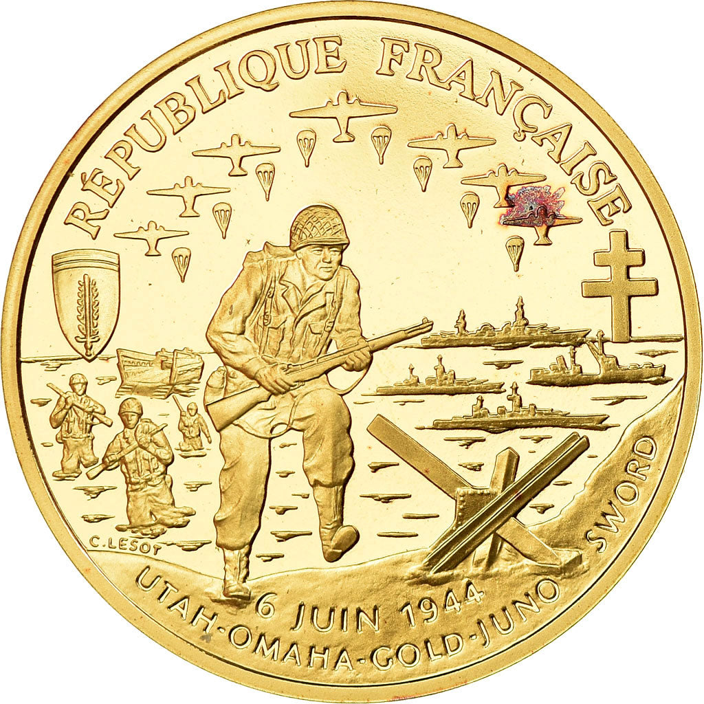 Coin, France, D Day, Franc, 1993, Paris, MS(65-70), Gold, KM:1015