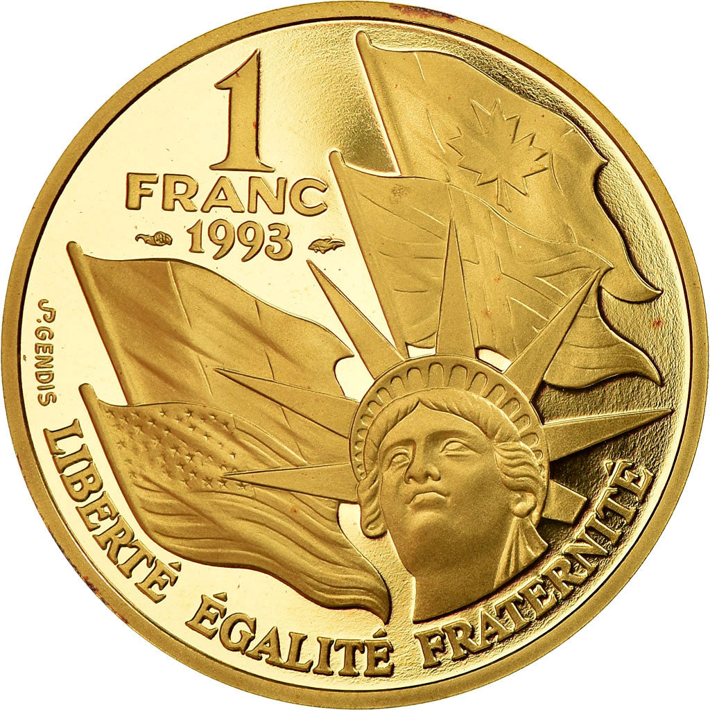 Coin, France, D Day, Franc, 1993, Paris, MS(65-70), Gold, KM:1015