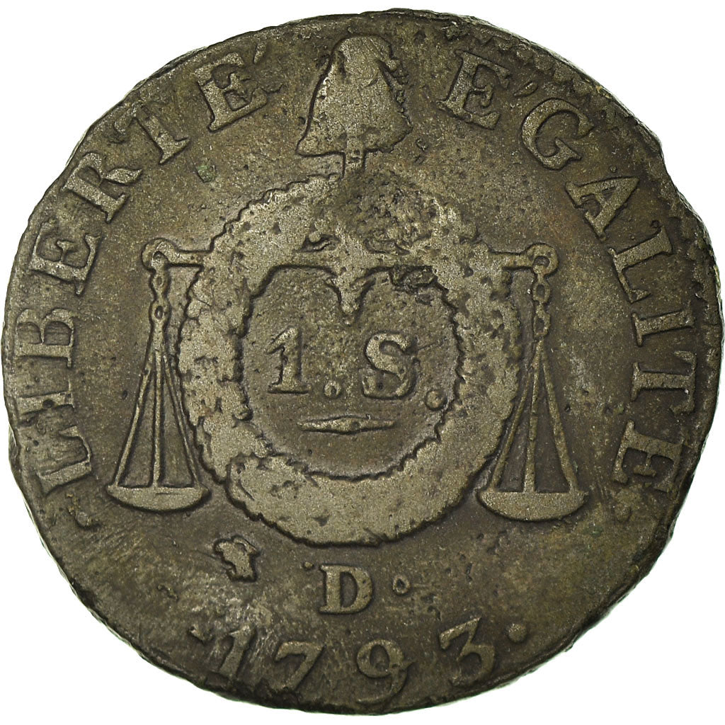 Munten, Frankrijk, Sol aux balances françoise, Sol, 1793, Lyon, FR+, Bronze