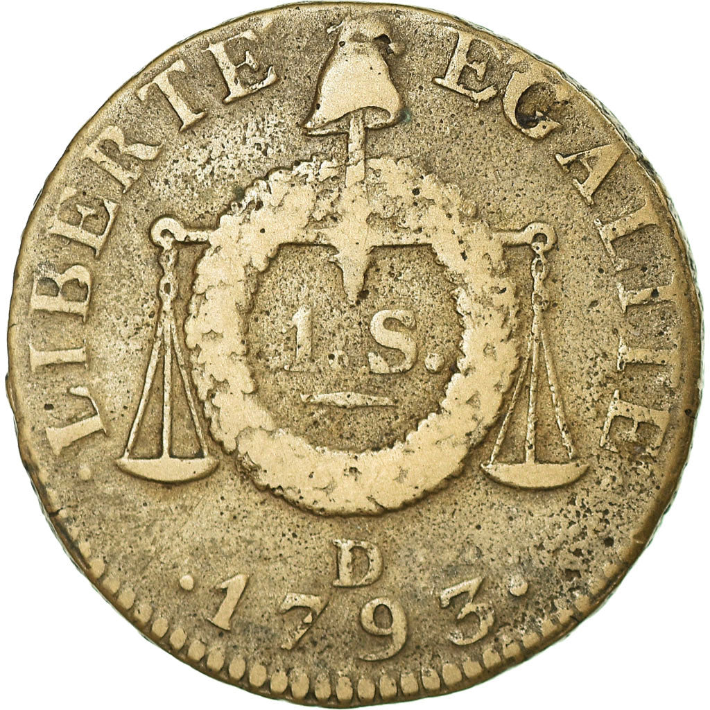 Moneta, Francja, Sol aux balances françoise, Sol, 1793, Lyon, VF(30-35)