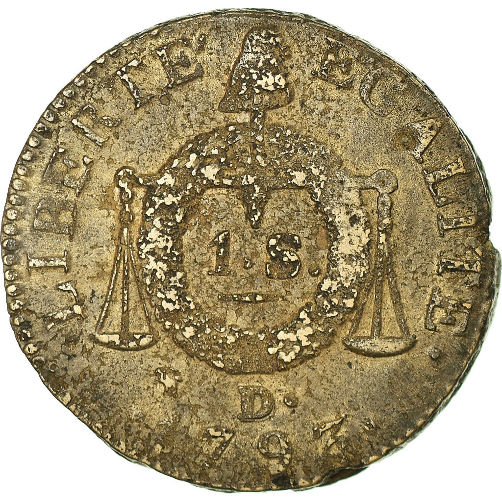 Moneta, Francja, Sol aux balances françoise, Sol, 1793, Lyon, VF(30-35)