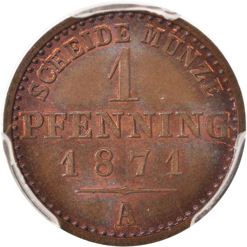 Coin, German States, PRUSSIA, Wilhelm I, Pfennig, 1871, Berlin, PCGS, MS67+RB