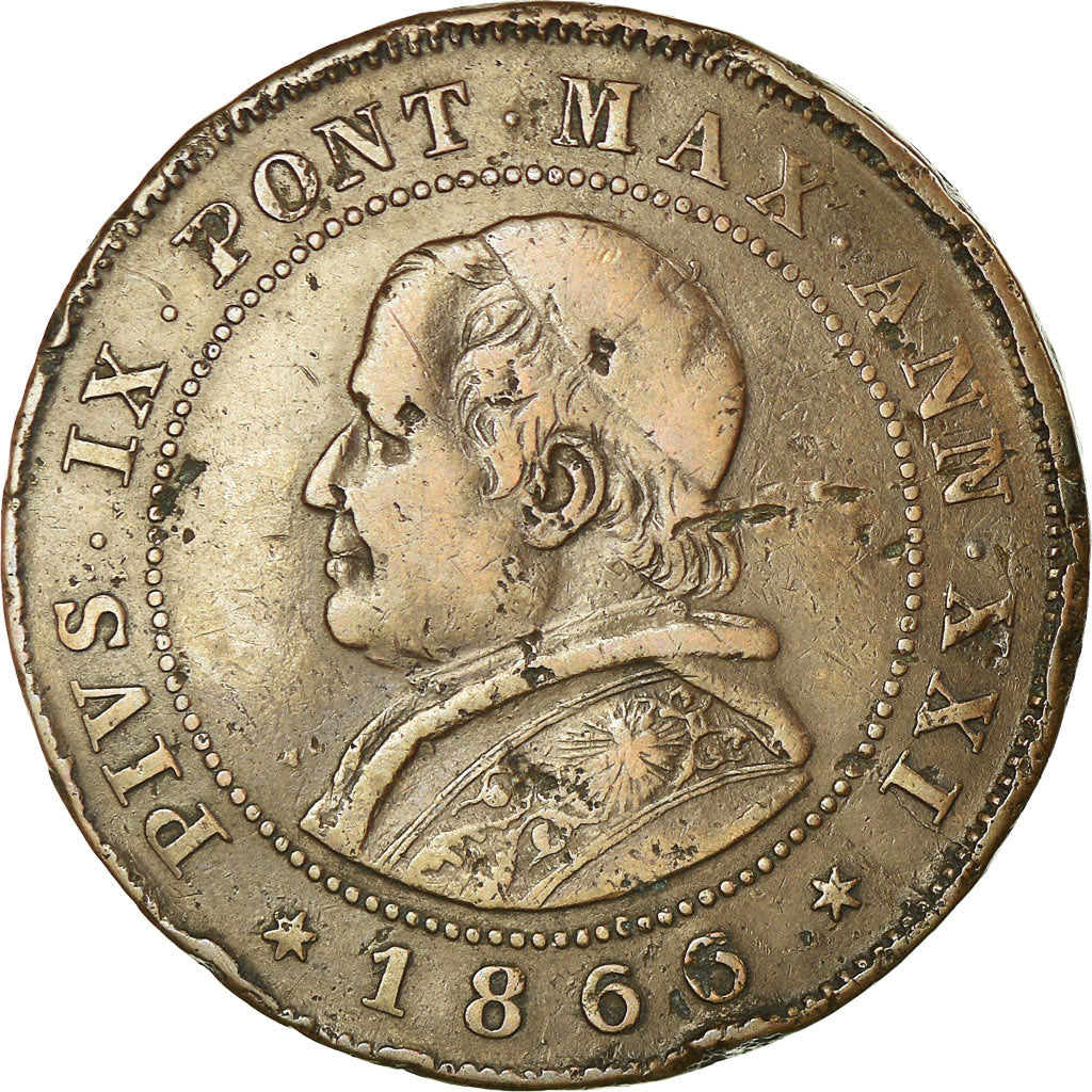 Coin, ITALIAN STATES, PAPAL STATES, Pius IX, 2 Soldi, 10 Centesimi, 1866, Roma