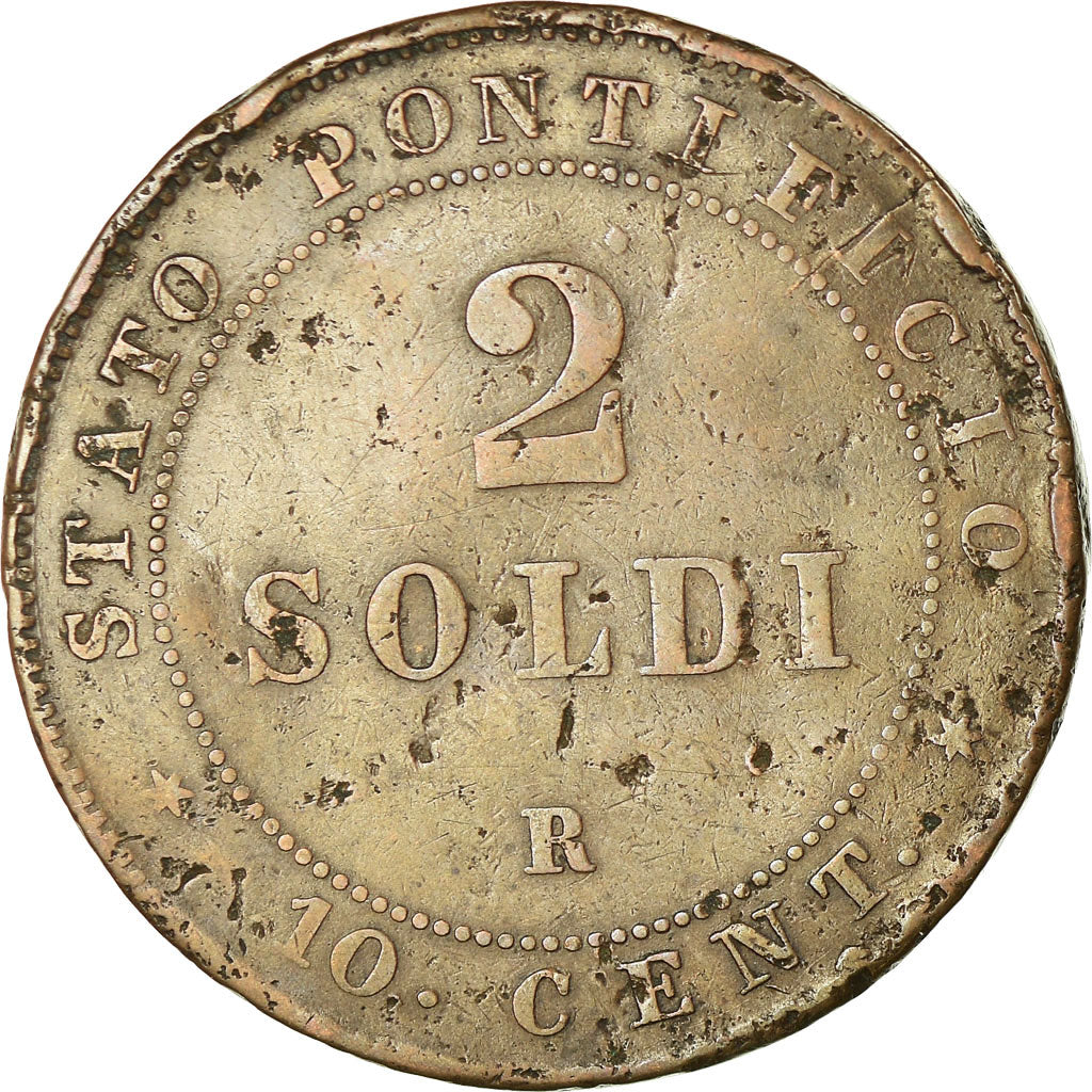 Coin, ITALIAN STATES, PAPAL STATES, Pius IX, 2 Soldi, 10 Centesimi, 1866, Roma