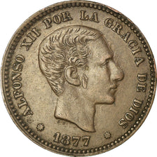 Moneda, España, Alfonso XII, 5 Centimos, 1877, Barcelona, MBC+, Bronce, KM:674