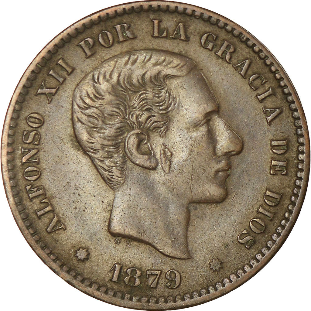 Coin, Spain, Alfonso XII, 5 Centimos, 1879, Barcelona, EF(40-45), Bronze, KM:674