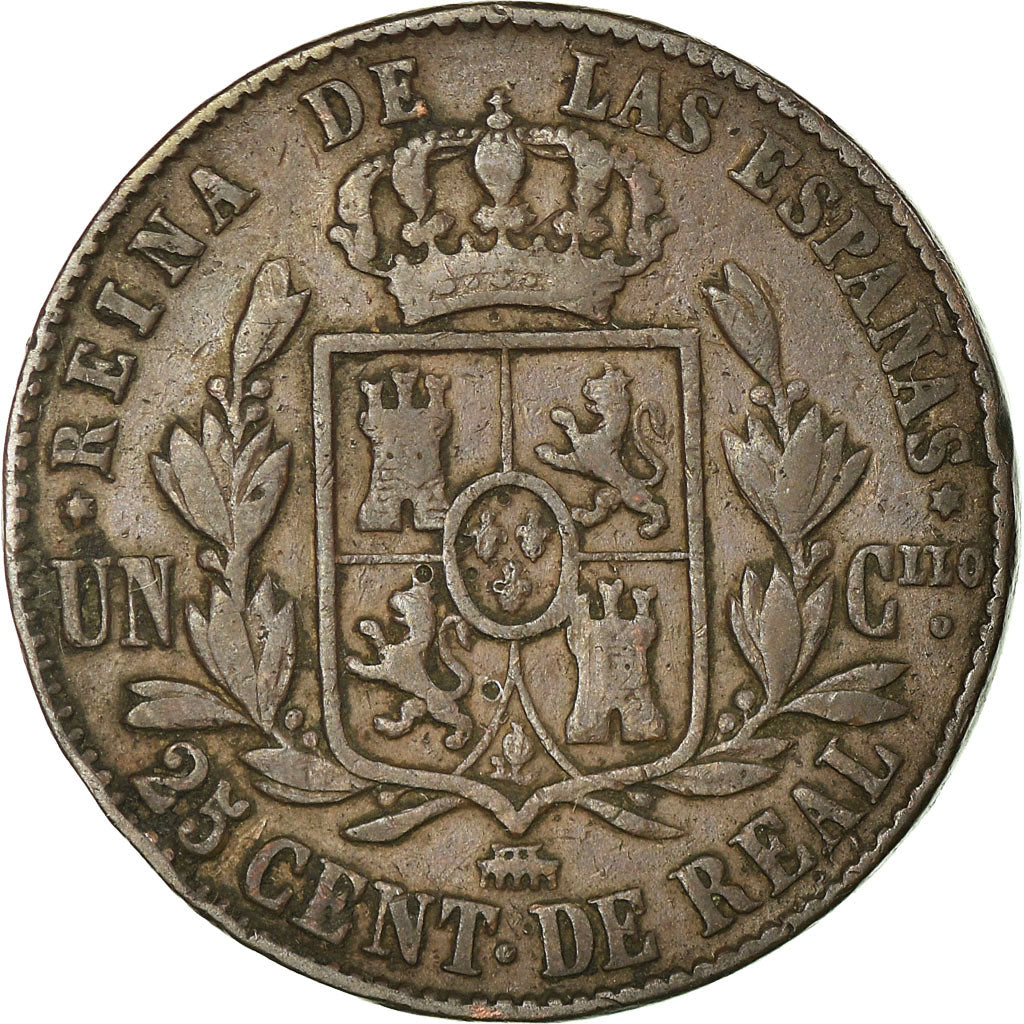 Coin, Spain, Isabel II, 25 Centimos, 1862, Segovia, VF(20-25), Copper, KM:615.2