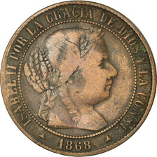 Coin, Spain, Isabel II, 2-1/2 Centimos, 1868, Segovia, VF(30-35), Copper