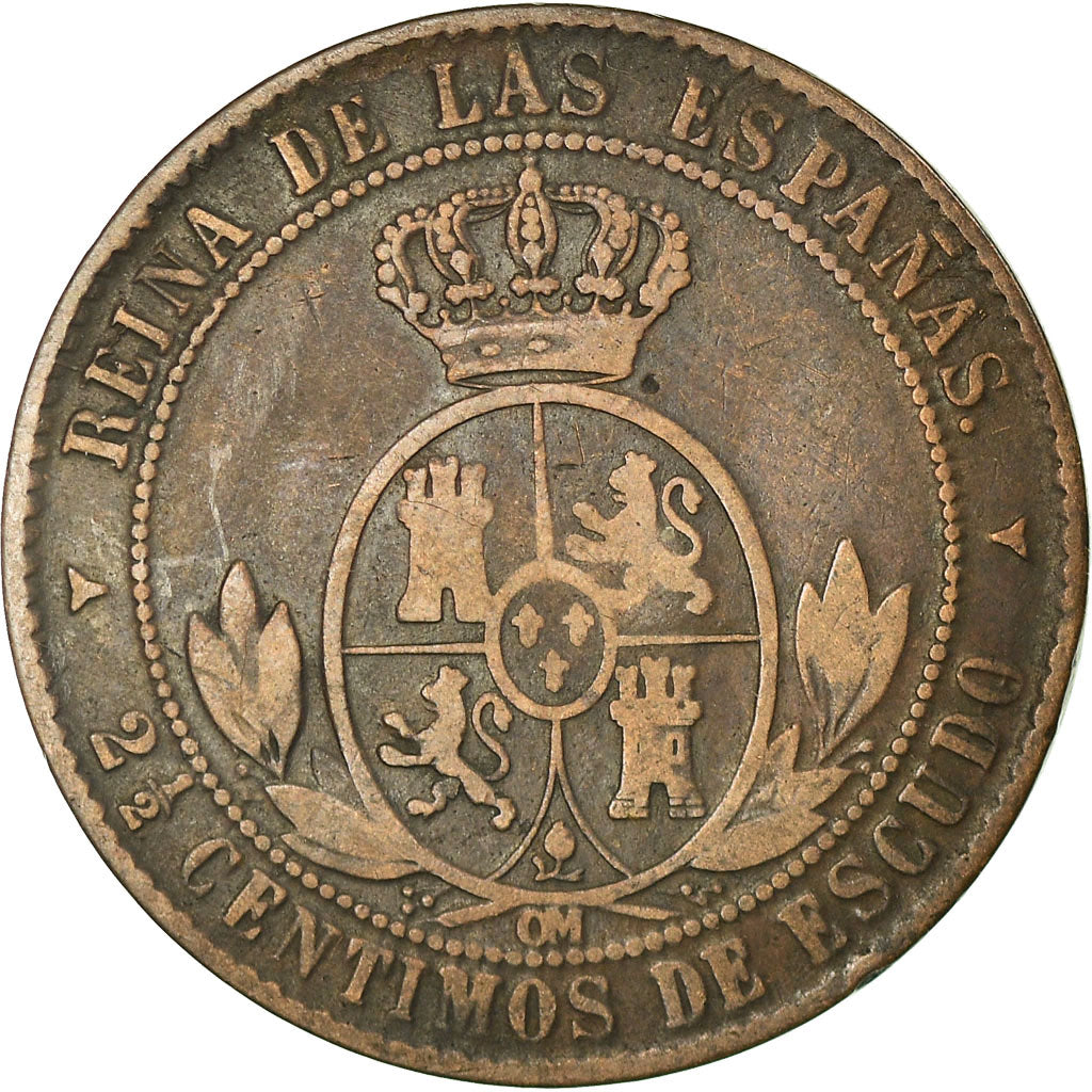 Coin, Spain, Isabel II, 2-1/2 Centimos, 1868, Segovia, VF(30-35), Copper