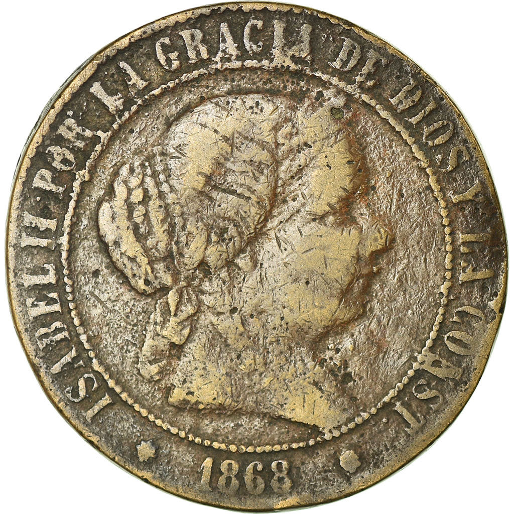 Münze, Spanien, Isabel II, 5 Centimos, 1868, Barcelona, SGE+, Kupfer, KM:635.1