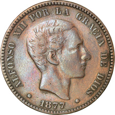 Coin, Spain, Alfonso XII, 10 Centimos, 1877, Barcelona, EF(40-45), Bronze