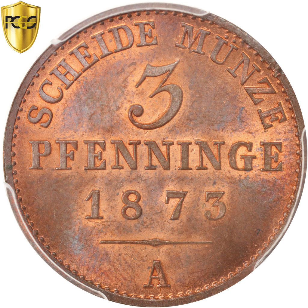 Monnaie, Etats allemands, PRUSSIA, Wilhelm I, 3 Pfennig, 1873, Berlin, PCGS