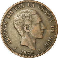 Moneta, Spagna, Alfonso XII, 10 Centimos, 1879, Barcelona, MB+, Bronzo, KM:675