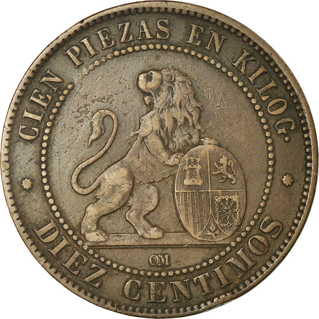 Coin, Spain, Provisional Government, 10 Centimos, 1870, Barcelona, VF(30-35)