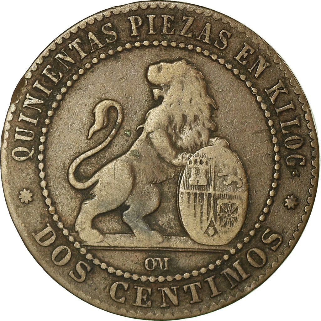 Moneda, España, Provisional Government, 2 Centimos, 1870, Barcelona, BC+