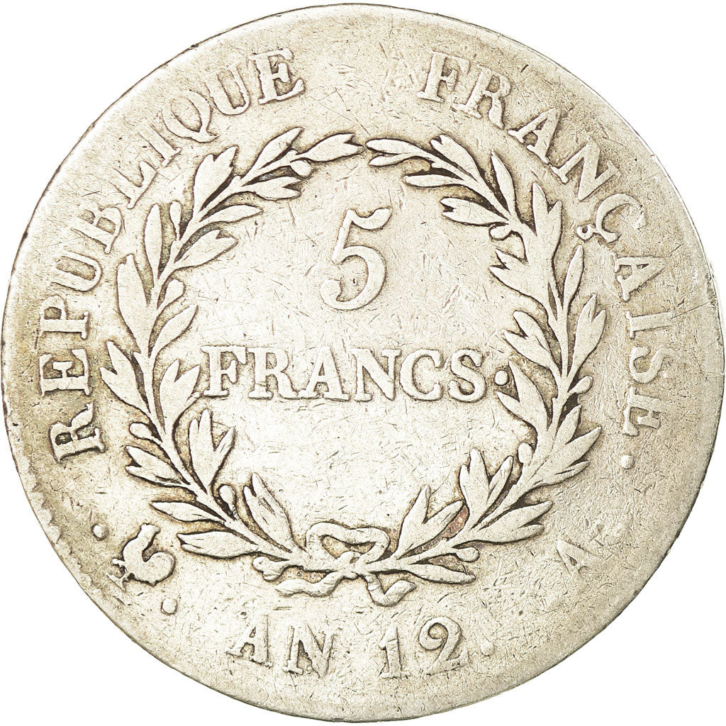 Moneda, Francia, Napoléon I, 5 Francs, An 12, Paris, BC, Plata, KM:659.1