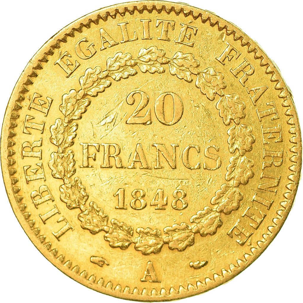 Moneta, Francia, Génie, 20 Francs, 1848, Paris, BB, Oro, KM:757