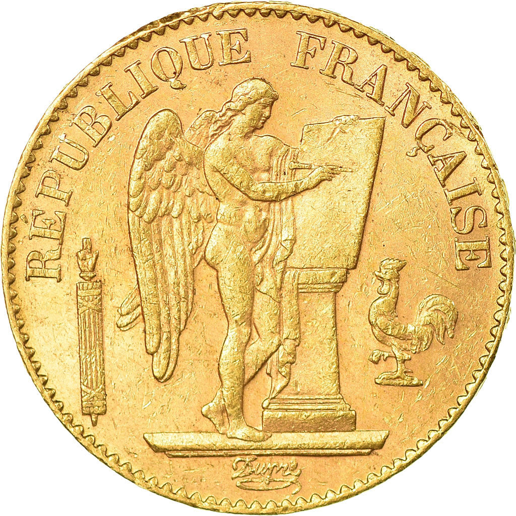 Moneta, Francja, Génie, 20 Francs, 1890, Paris, AU(55-58), Złoto, KM:825