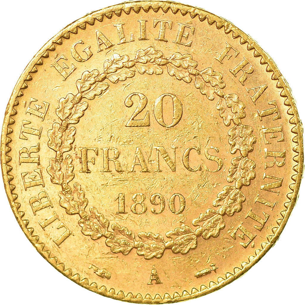 Moneta, Francja, Génie, 20 Francs, 1890, Paris, AU(55-58), Złoto, KM:825