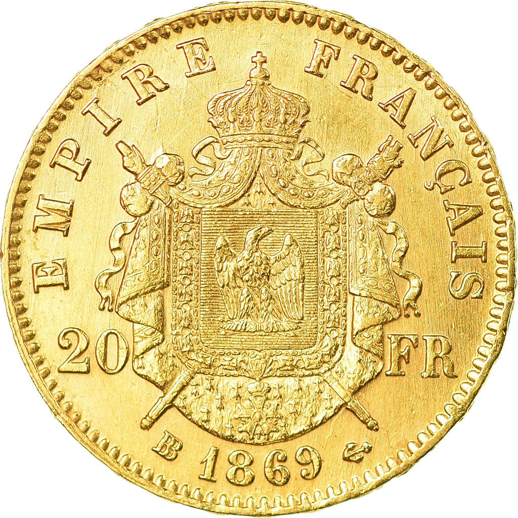 Moneta, Francia, Napoleon III, Napoléon III, 20 Francs, 1869, Strasbourg, BB+