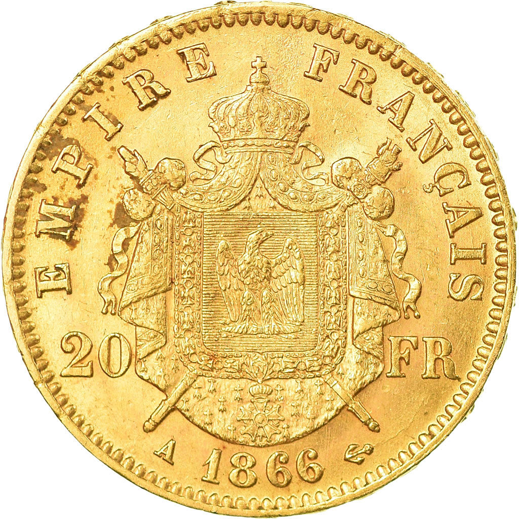 Coin, France, Napoleon III, Napoléon III, 20 Francs, 1866, Paris, AU(50-53)