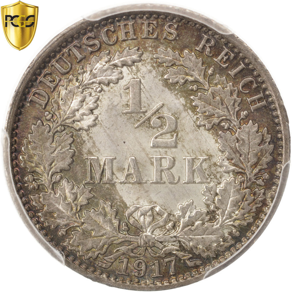 Coin, GERMANY - EMPIRE, 1/2 Mark, 1917, Berlin, PCGS, MS67, MS(65-70), Silver