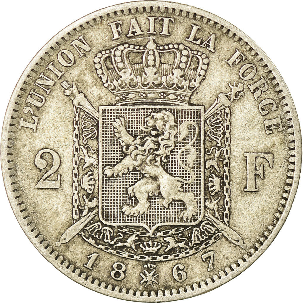 Coin, Belgium, Leopold II, 2 Francs, 2 Frank, 1867, VF(30-35), Silver, KM:30.1
