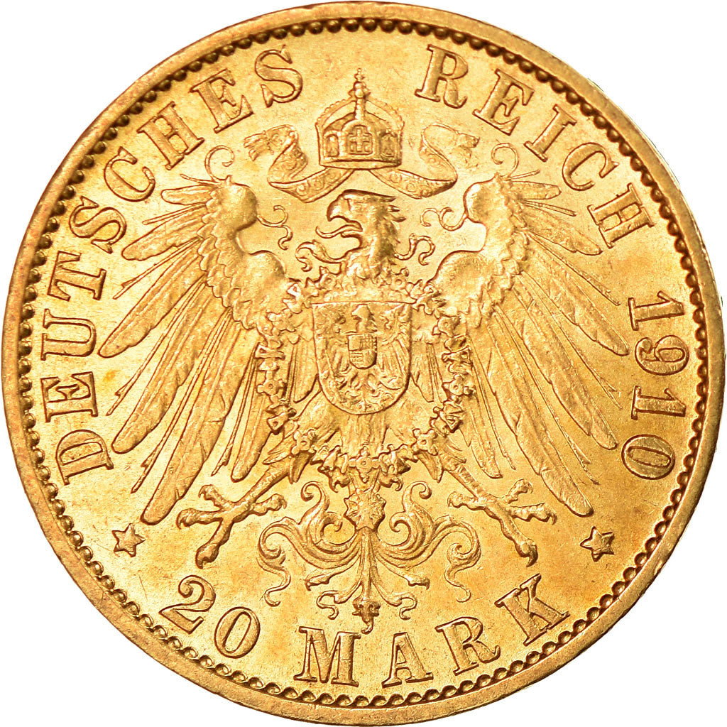 Moeda, Estados Alemães, PRUSSIA, Wilhelm II, 20 Mark, 1910, Berlin, AU(55-58)