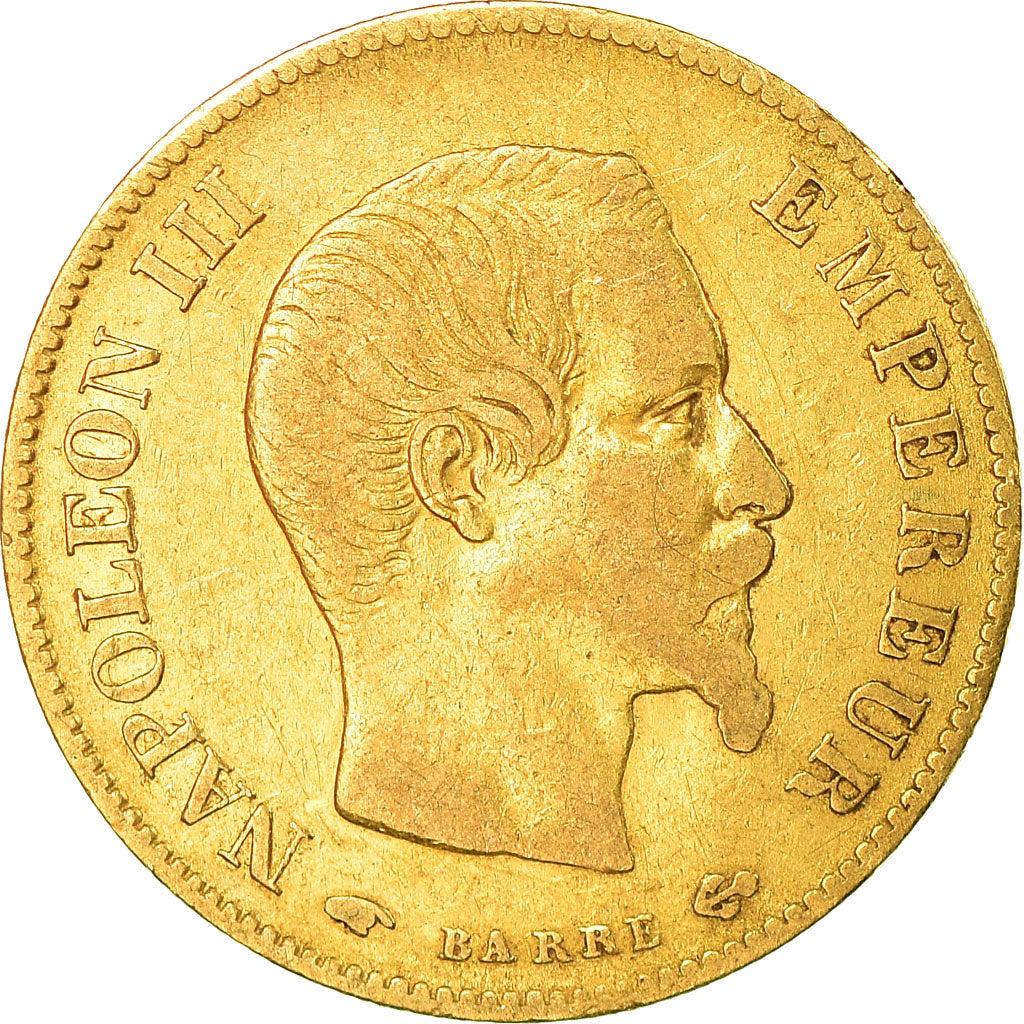 Moneda, Francia, Napoleon III, 10 Francs, 1859, Paris, BC+, Oro, KM 784.3