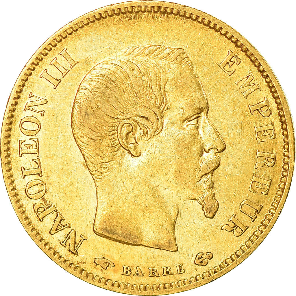 Moneta, Francia, Napoleon III, 10 Francs, 1858, Paris, BB, Oro, KM:784.3