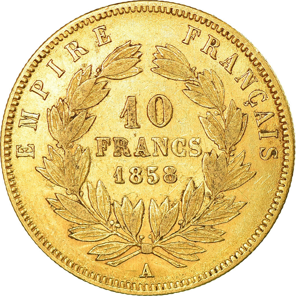 Moneta, Francia, Napoleon III, 10 Francs, 1858, Paris, BB, Oro, KM:784.3