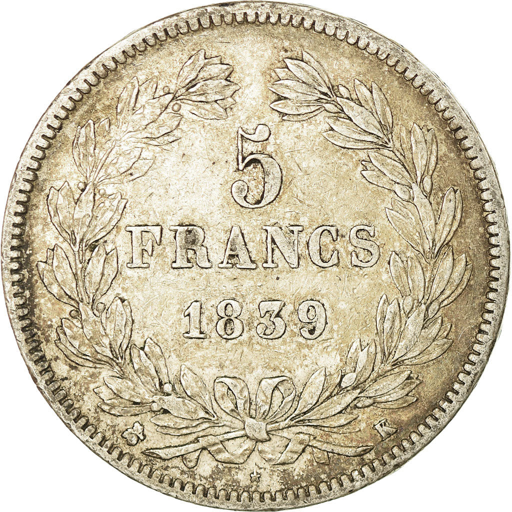 Coin, France, Louis-Philippe, 5 Francs, 1839, Bordeaux, EF(40-45), Silver