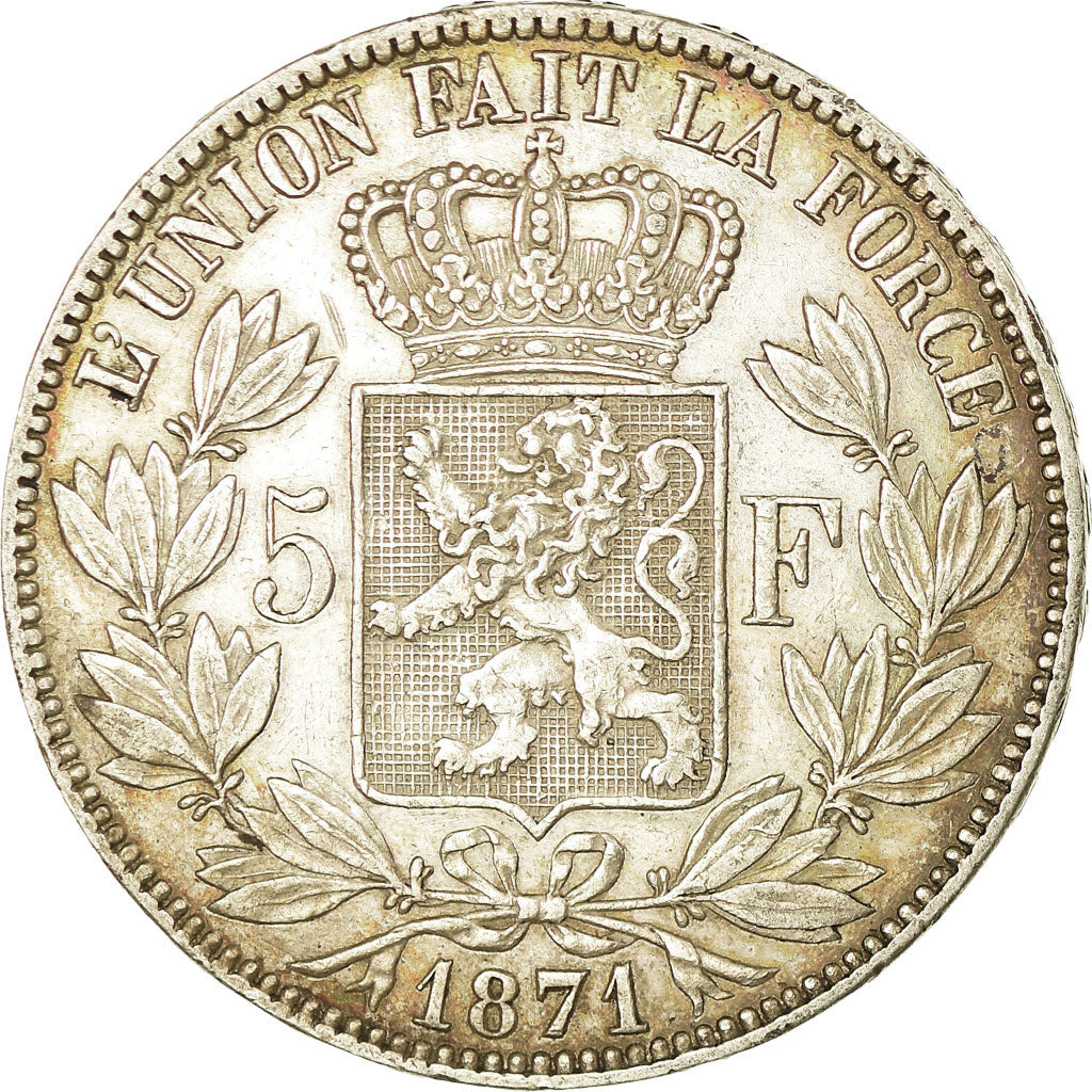 Coin, Belgium, Leopold II, 5 Francs, 5 Frank, 1871, EF(40-45), Silver, KM:24