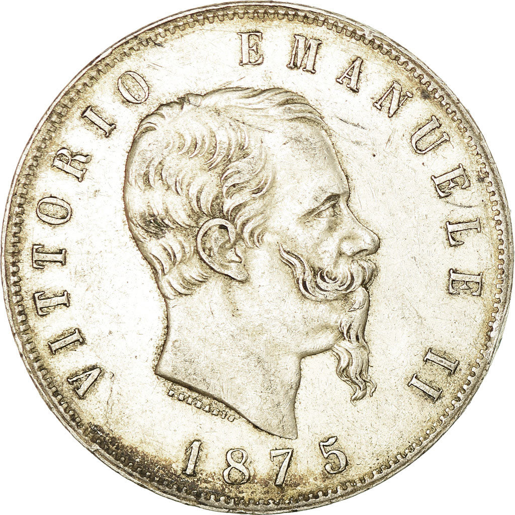 Coin, Italy, Vittorio Emanuele II, 5 Lire, 1875, Milan, EF(40-45), Silver