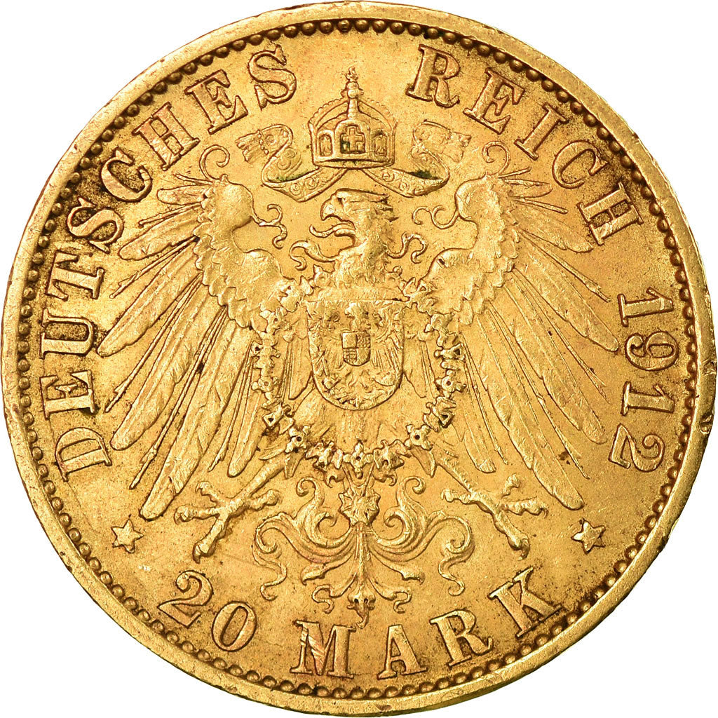 Moneda, Estados alemanes, PRUSSIA, Wilhelm II, 20 Mark, 1912, Berlin, MBC+, Oro