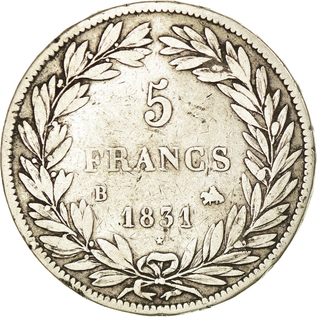 Coin, France, Louis-Philippe, 5 Francs, 1831, Rouen, VF(20-25), Silver