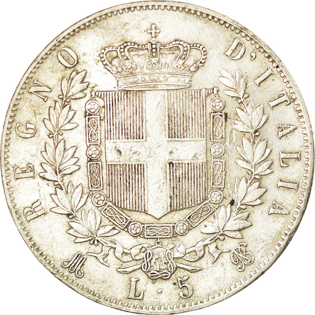Munten, Italië, Vittorio Emanuele II, 5 Lire, 1875, Milan, ZF, Zilver, KM:8.3